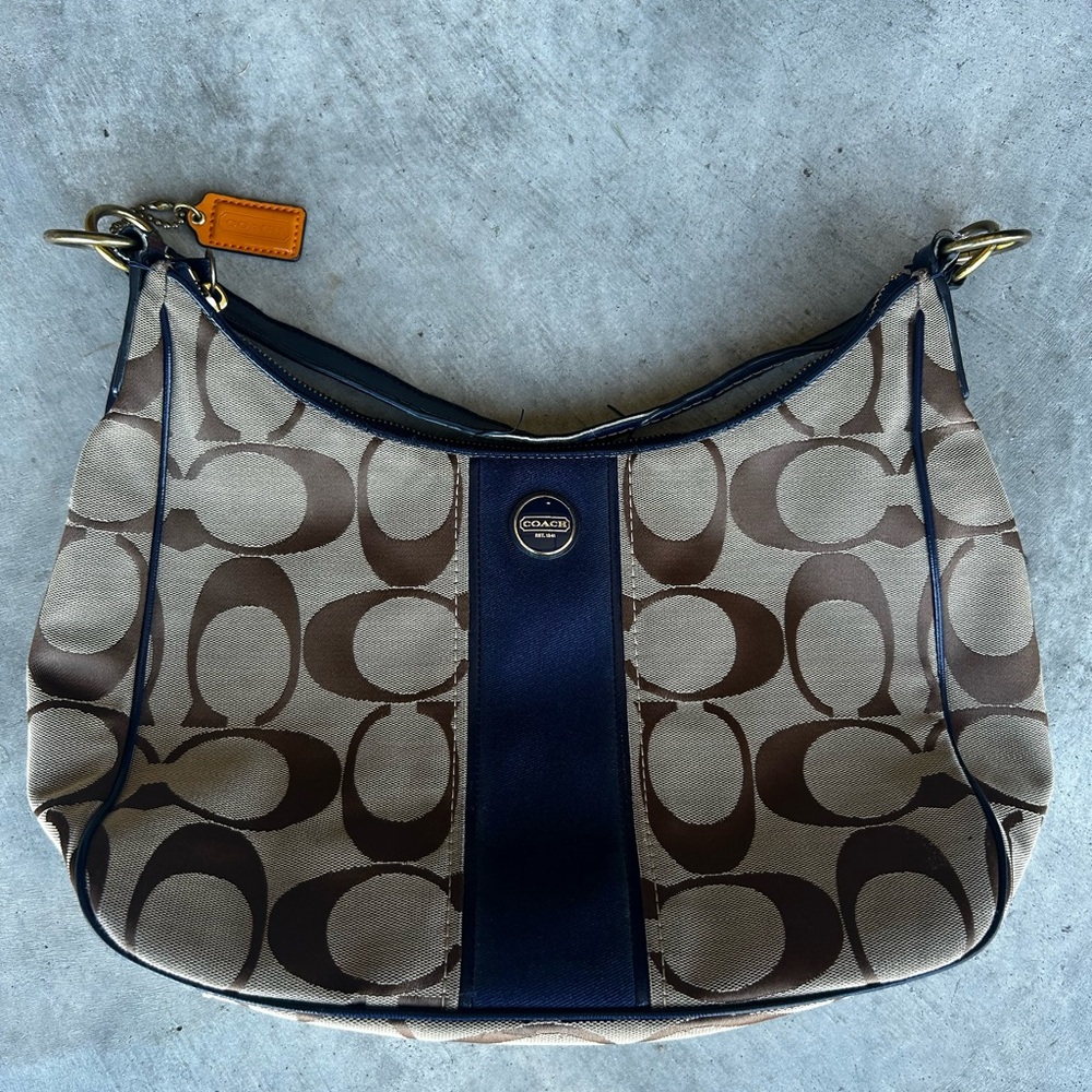 Coach Tan and Navy Hobo Bag